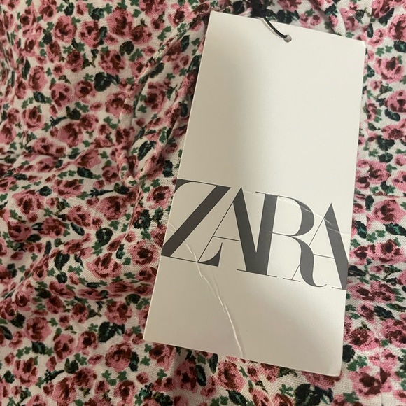 Zara NWT Linen Blend Floral Mini Dress Pink Green XS - Picture 3 of 7